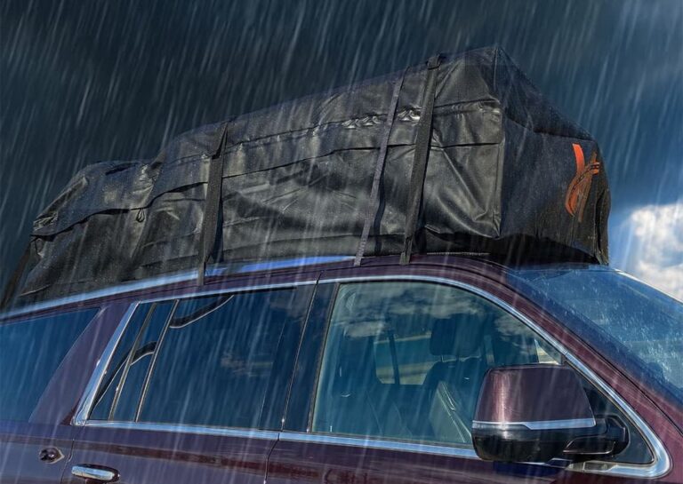 cargo roof bag in the rain